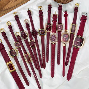 GEDI 005女性用レッドクォーツウォッチAnkelaレトロでシンプルなデザインレザーバンド付きファッショントレンドクォーツウォッチ - Product Image 1