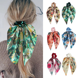 Écharpe chouchou surdimensionnée à motif floral, en satin doux avec ruban détachable, accessoire capillaire pour usage quotidien - Product Image 6