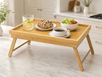 Table de lit pliante en bambou avec pieds pour servir le petit-déjeuner et support pour ordinateur portable