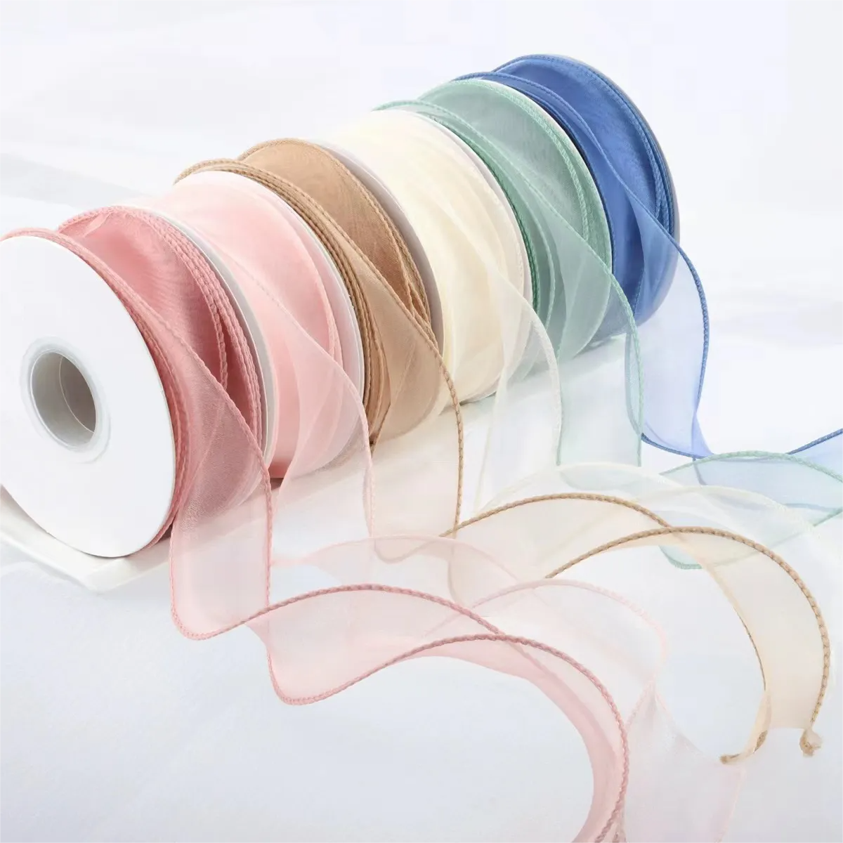Lude Fishtail Edge Wave Organza Ribbon Wedding Party Wholesale Customize 196 Solid Colors Organza for Crafts Flower Packing