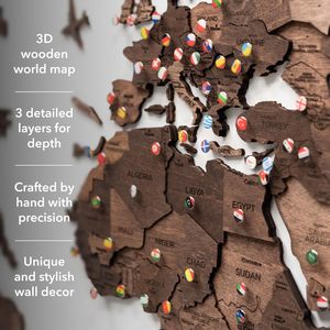 <span class=keywords><strong>Mapa</strong></span> del Mundo 3D de Madera para Pared - Decoración de Pared con <span class=keywords><strong>Mapa</strong></span> de Viajes y Pines, <span class=keywords><strong>Mapa</strong></span> Decorativo Grande del Mundo para el Hogar - Product Image 3