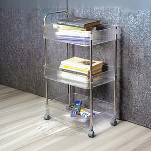 Chariot de rangement à roulettes ANAX SAPPHIRE à 3 niveaux, étagères en acrylique, chariot en métal, organisateur mobile pour la cuisine, le salon - Product Image 1