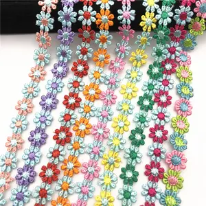 صغيرة ملونة البوليستر التطريز البندقية شبكة زهور الديكور اللباس الخياطة الحرفية لعبة والأطفال