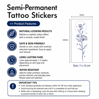 Stiker Tato Semi Permanen Realistis Efek Tinta Biru Garis Halus Tahan Air Seni Tubuh Sementara