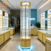 Présentoir de Lunettes Haut de Gamme pour Centre Commercial, Vitrine Rotative en Verre pour Magasin d'Optique avec Éclairage LED