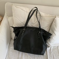 Sac à bandoulière polyvalent grande capacité pour femme, style preppy, noir, en PU souple, avec fermeture éclair, sac fourre-tout décontracté, sac bandoulière tendance