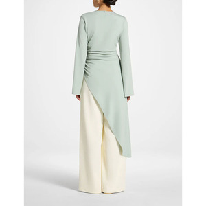 Women's Muslim Casual Premium jersey Midi <strong>Tunic</strong> <strong>Top</strong> Ruched waist modest V-Neck Summer asymmetric Hem wholesale <strong>long</strong> <strong>sleeve</strong> <strong>top</strong> - Product Image 2