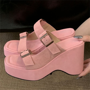 Women's High Heel Fashionable Yellow Slippers Summer New Style Comfortable Thick-Soled <b>Sandals</b> for Autumn Spring Outdoor Use - Product Image 4