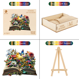 Factory Direct Sales Support Customization Flowers on the <b>Book</b> Wooden Jigsaw Puzzles for Family Game Play - Product Image 2