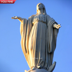 Sculpture de la Vierge Marie grandeur nature en marbre blanc de Carrare YOUFINE, bras ouverts, statue de Notre-Dame avec base en forme de croissant de lune pour église - Product Image 2