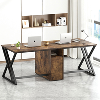 LEIENTE Bureau d'ordinateur moderne pour 2 personnes avec tiroir à dossiers, grand bureau double avec armoire de rangement pour bureau à domicile