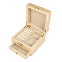Boîte à bijoux en bois brillant avec doublure en velours, tiroir et serrure, quincaillerie dorée, logo personnalisé, boîte d'emballage pour le rangement de bijoux de luxe