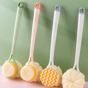 ホットロングハンドル両面バスブラシナイロンソフトヘアバスボールバスブラシスポンジスクラバー - Product Image 1