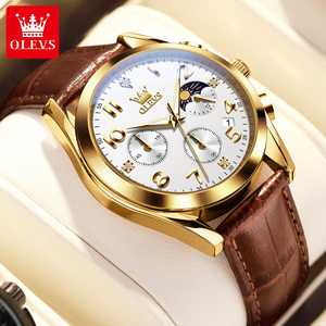 Relojes de Cuarzo OLEVS 2890 de Oferta, Deportivos e Impermeables para Hombre, OEM con Números Arábigos, Fase Lunar y Cronógrafo Dorado - Product Image 2