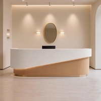 Comptoir de réception incurvé moderne avec éclairage LED, comptoir de caisse minimaliste personnalisé pour spa, salon, hôtel