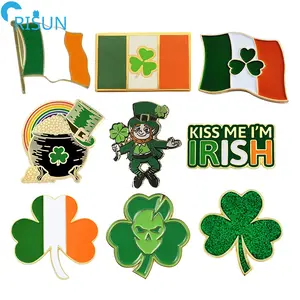 Individuelle irlandische Flagge Kleeblatt Heiliger Paddy-Tag Revers-Stifte Insignien Broschen Individueller Heiliger Paddy-Tag Emaille-Stift