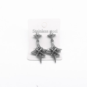 yunnique Star Shape Drop <b>Earrings</b> Stainless Steel Red Black <b>Diamond</b> Geometric Design Unisex Fashion Jewelry - Product Image 5