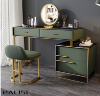 Ensemble de commodes modernes en cuir doré Mobilier de chambre à coucher Coiffeuse de maquillage moderne avec miroir lumière LED