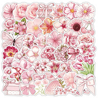 50 autocollants graffiti fleurs roses, autocollants décoratifs imperméables pour gobelets, autocollants créatifs fleurs de dessin animé