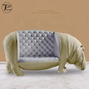 كرسي أريكة استراحة من جلد البولي يوريثان من الألياف الزجاجية على شكل حيوان هيبوبوتاموس لغرفة المعيشة