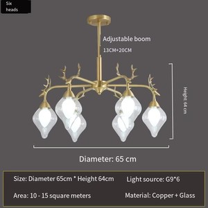 Lustre en cuivre et verre, lampe LED en forme de bois de cerf, luminaire de luxe pour salon, chambre, salle à manger, hôtel, <span class=keywords><strong>café</strong></span>, décoration, suspension de plafond - Product Image 2