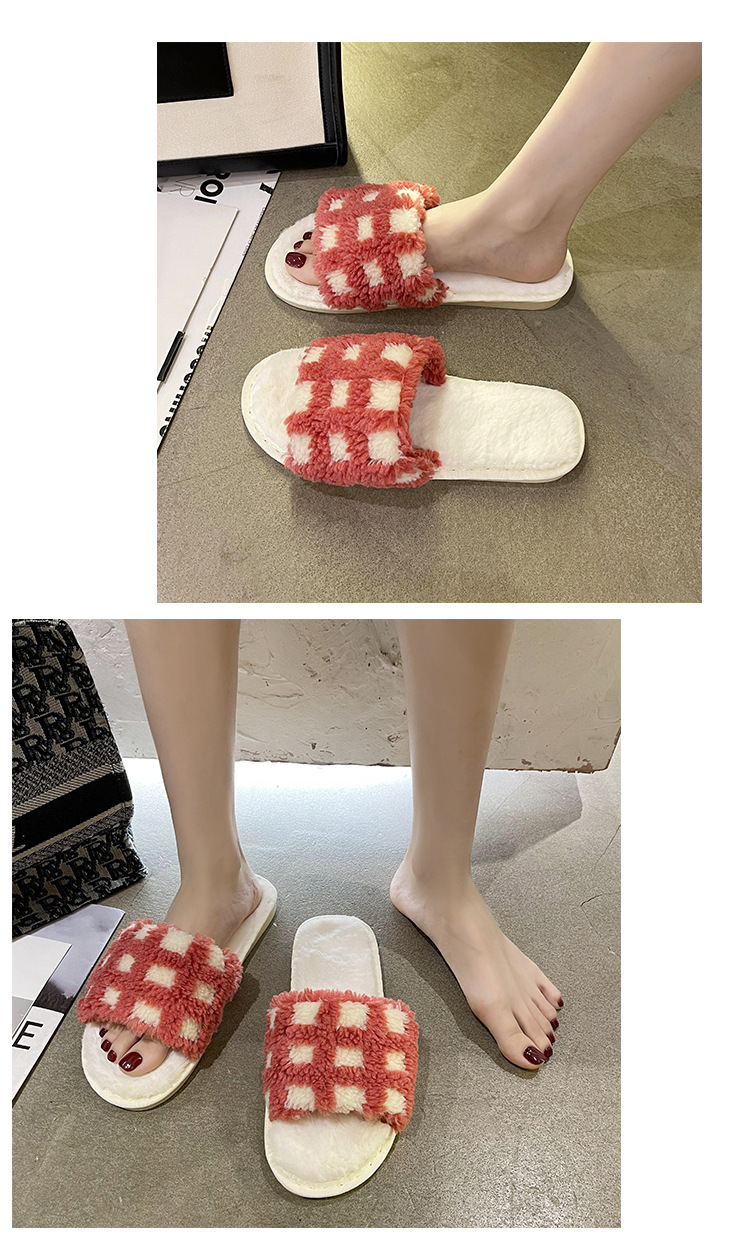 2023 Spring New Flat Slides Fluffy Slippers Women Home Cotton Slippers Comfortable Shoes