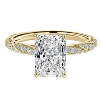 Bague de fiançailles en or massif 10K 14K 18K avec diamant de laboratoire taille Radiant 2 carats, sertie pavé, à tige torsadée, certifiée IGI CVD/HPHT
