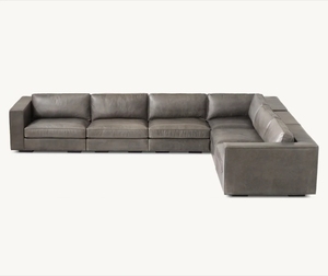 Sassanid OEM Midcentury French Art Deco Living Room Set Genuine <strong>Leather</strong> Maddox Modular <strong>Leather</strong> L-Sectional <strong>Sofa</strong> - Product Image 3