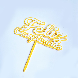ท็อปเปอร์เค้กอะคริลิค รูปน้ำผึ้งและน้ำตาลหวาน  Feliz Cumpleaos  ตกแต่งเค้กวันเกิดหลากสี - Product Image 5