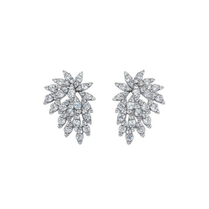 Orecchini a lobo E1440 in oro bianco con diamanti taglio marquise a forma di pianta, montatura a griffe, gioielli di lusso da donna - Product Image 1