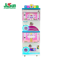 Machine à pinces à monnayeur à thème spatial OVNI à double plateau, avec carrousel rotatif, LED, construction en métal et plastique, version anglaise