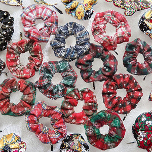 Sólido Navidad Santa titular corbatas accesorios Scrunchy Plaid copo de nieve Scrunchies terciopelo elástico bandas para el cabello para Navidad Casual - Product Image 2