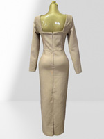 Robe de soirée élégante de haute qualité à taille empire, ornée de perles et de strass, luxueuse, à manches longues, moulante, pour occasions formelles et glamour