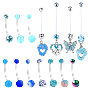 CRYSPURE Nouveaux Piercings de Nombril Tendance en Acrylique Bleu Perle Papillon, Tige Souple, Bijoux de Corps de Maternité, Vente en Gros - Product Image 1