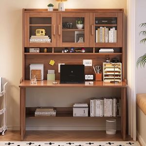 Solid Wood <b>Foldable</b> <b>Desk</b> Modern Simple Study <b>Desk</b> For Home Office Bedroom Student Computer <b>Desk</b> With Storage Shelves - Product Image 4