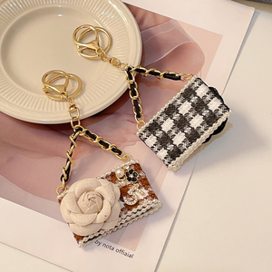 Elegant Mini Bag Alloy Keychain | Tweed Fabric Flower Purse Charm with Pearl &amp; Rhinestone Luxury <strong>Key</strong> <strong>Ring</strong> <strong>for</strong> <strong>Women</strong> Wholesale - Product Image 5