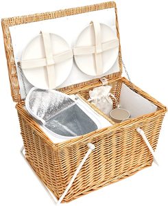 Large wicker Picnic Basket box for 4 Person with Double Handles basket gift Christmas Basket Insulated Cooler and Cotton Lining