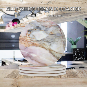 <b>Ceramic</b> And Wood High Demand Round <b>Coaster</b> Eco Friendly Minimalist Design Blue Drink <b>Coasters</b> For Home Kitchen Office Decoration - Product Image 2