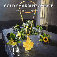 Collar de Lujo con Colgante de Oro Amarillo de 18K y 24K, Cadena con Eslabones, Diseño Geométrico Moderno, para Novia, Boda, Compromiso, Fiesta, Moda