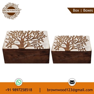 ชุดกล่องเก็บของไม้มะม่วงสุดหรูแกะสลักด้วยมือพร้อมธีมต้นไม้แห่งชีวิตชุดเครื่องประดับจัดระเบียบ2ชิ้นจากอินเดีย - Product Image 2