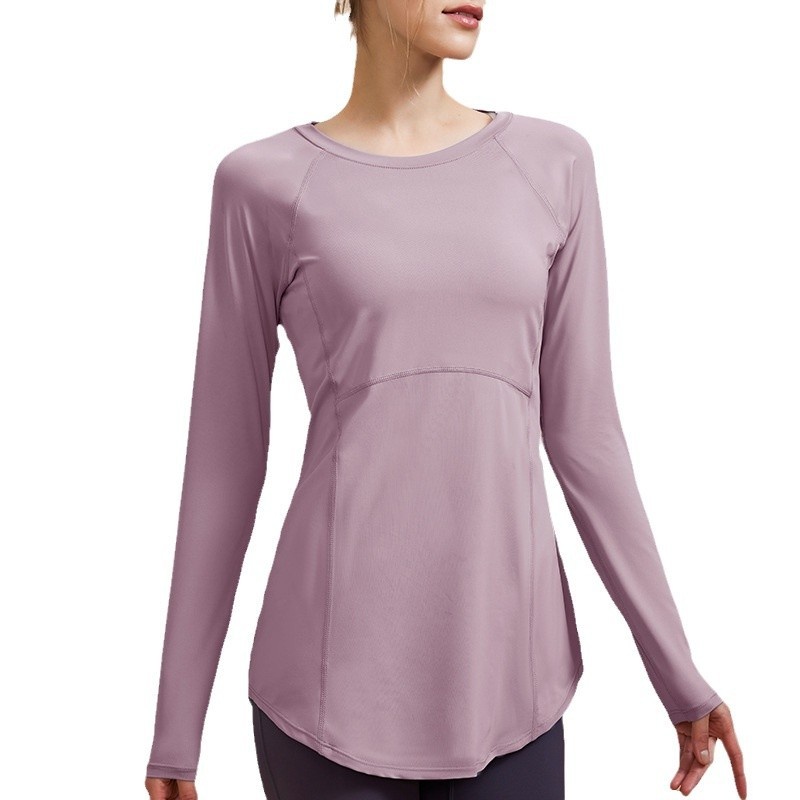 Women's Long-Sleeved Yoga Top Spring Summer Breathable Quick-Drying Fitness Sports Butt-Covering Loose Fit V-neck