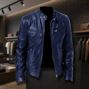 BS International Luxury 100% Genuine Calf Sheep Leather Unisex Winter <b>Racer</b> Canvas <b>Jacket</b> Standard Thickness Black Durable - Product Image 1