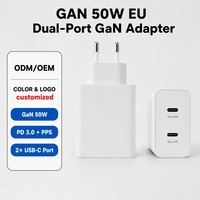 Cargador de Pared Eléctrico USB-C de Doble Puerto T5020 50W 25W GaN con Enchufe Europeo PD 3.0 OVP, Adaptador de Corriente para Teléfono Móvil con Carga Súper Rápida