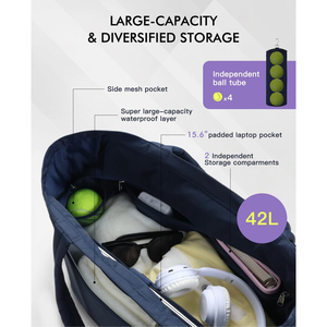 <span class=keywords><strong>Bolsa</strong></span> Deportiva con Compartimento para Zapatos y Bolsillo Impermeable, Capacidad para 2-4 Raquetas y Laptop <span class=keywords><strong>de</strong></span> 15.6 Pulgadas, <span class=keywords><strong>Bolsa</strong></span> <span class=keywords><strong>de</strong></span> Tenis Acolchada para Mujer - Product Image 4