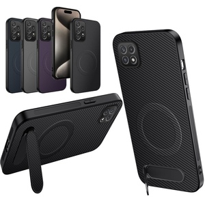 Custodia Posteriore Magnetica in Pelle con Texture Fibra di Carbonio Opaca e Supporto per <span class=keywords><strong>Samsung</strong></span> Galaxy A71 <span class=keywords><strong>A51</strong></span> A23 A22, <span class=keywords><strong>Cover</strong></span> per Ricarica Wireless - Product Image 1