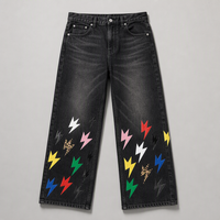 Jeans personnalisés pour hommes, taille mi-haute, coupe large, imprimé graphique, denim délavé vintage, style streetwear Y2K, vente en gros OEM