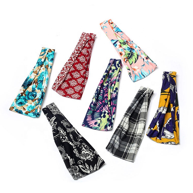 Повязка на голову с принтом на заказ, оптовая продажа, эластичные хлопковые дизайнерские повязки на голову для йоги для женщин