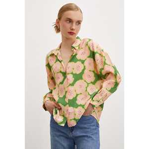 Chemise en popeline à imprimé floral pour femme, prépayée, boutonnée, à porter au quotidien, motif vert et rose - Product Image 2