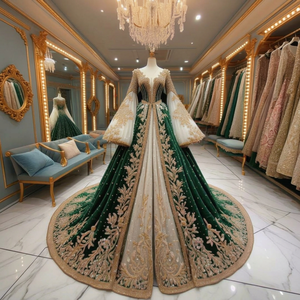 Elegante Abaya de Poliéster Bordada para Boda, Vestido Largo con Estampado Floral, Manga Larga, Dobladillo Acampanado, Holgado, para Mujeres de Oriente Medio - Product Image 1