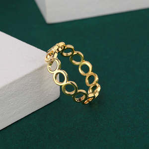 Anillo Redondo de Cobre Chapado en Oro de 18K con Circonita Cúbica para Mujer, Anillo de Moda - Product Image 4